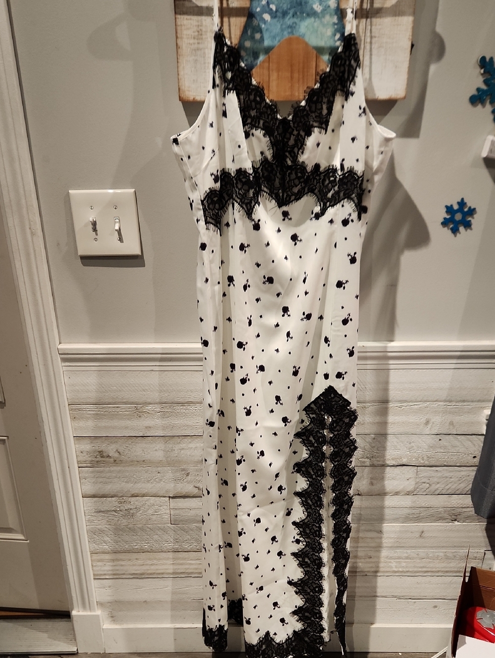NWT Cider White Slip Dress with Black Lace Trim Zippered Back Sz 3XL